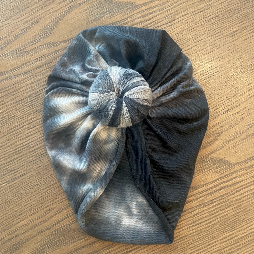 Knot Turban - Dark Blue and White Tie-dye